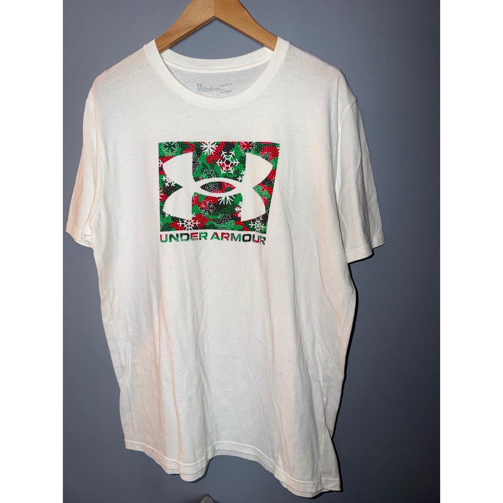 Under Armour Mens White Holiday Snowflake Logo HeatGear Graphic T-Shirt Large